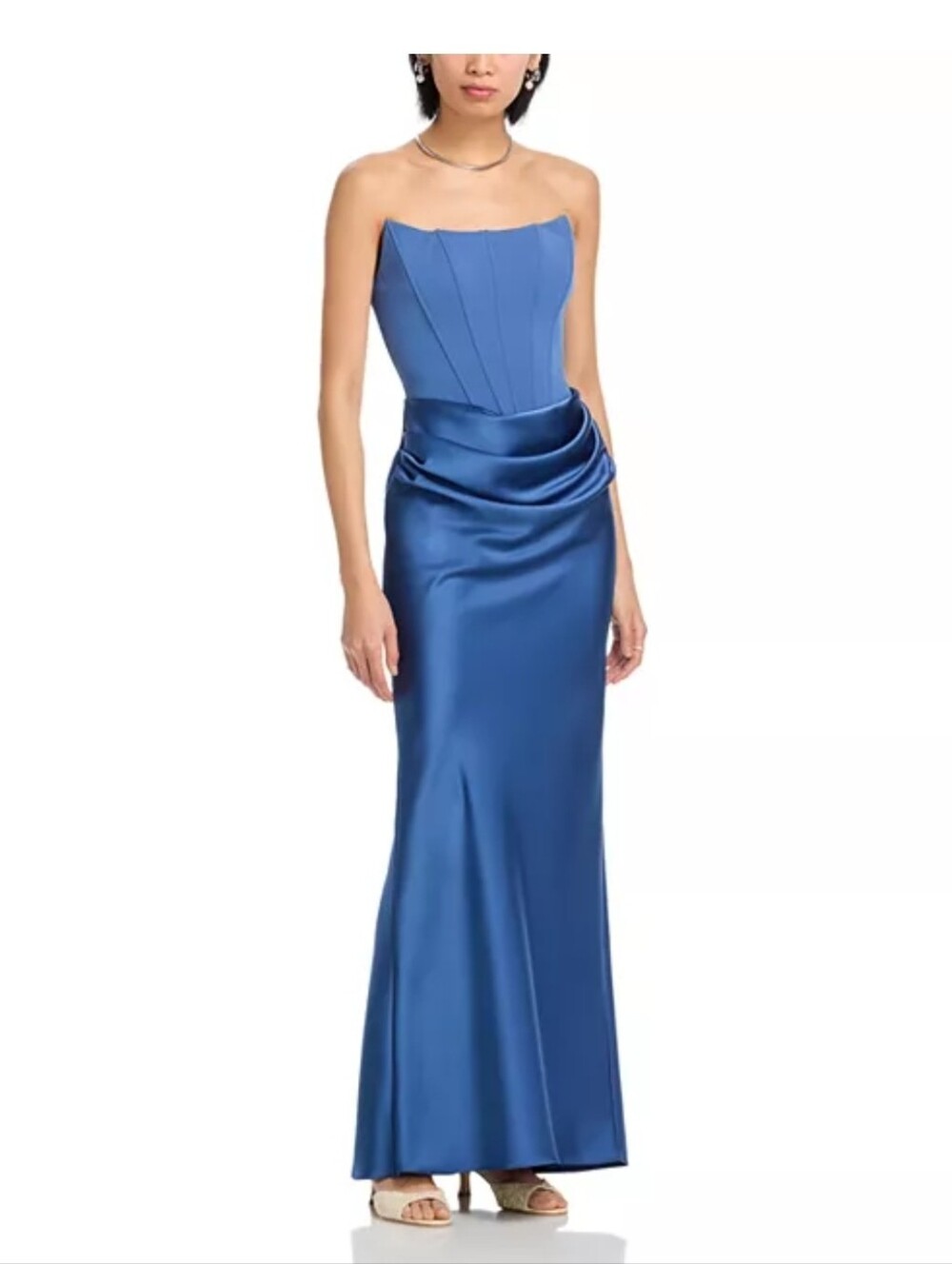AQUA Long Scuba Strapless Gown Blue Corset Prom Maxi Dress Size 2